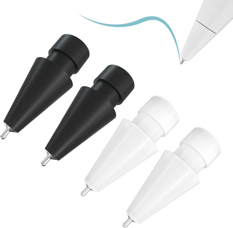 REEYEAR 4 Pcs Upgraded (Pen Like) Pencil Tips fits for Apple 2nd Gen iPad Pro Pencil,0.78mm No Wear Out Fine Point Precise Control Apple Pen Tip,Longer Tips High Strength Material, White & Black - Image 1